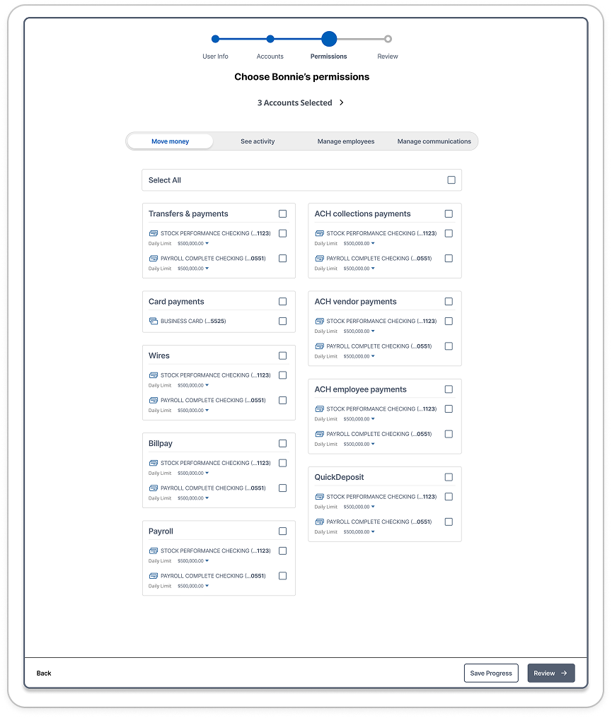 Jobs to be done concept — tabbed grouping based on common financial jobs